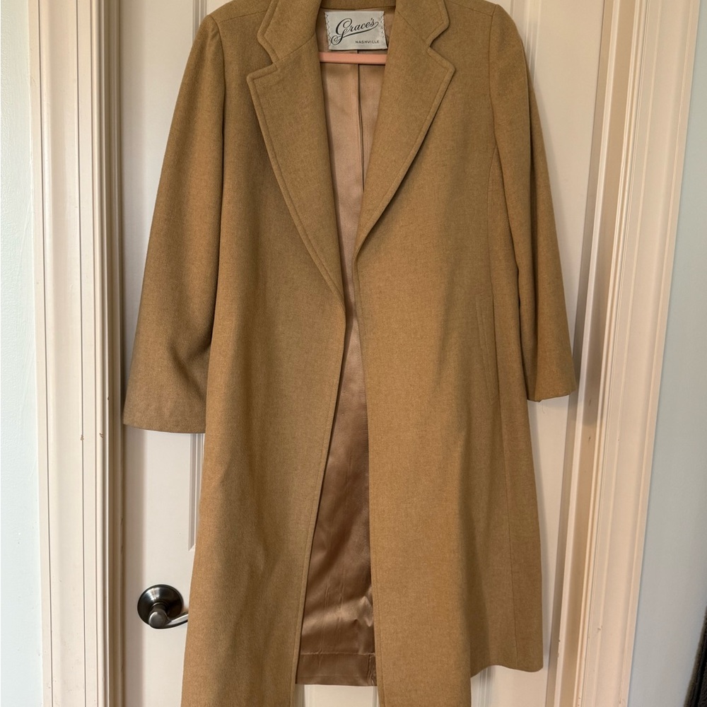 Vintage Brown Tan Camel Hair Trench Coat for Women- Fleurette of California - Picture 5 of 17